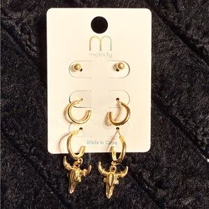 Gold Bull Skull Hoop Earrings